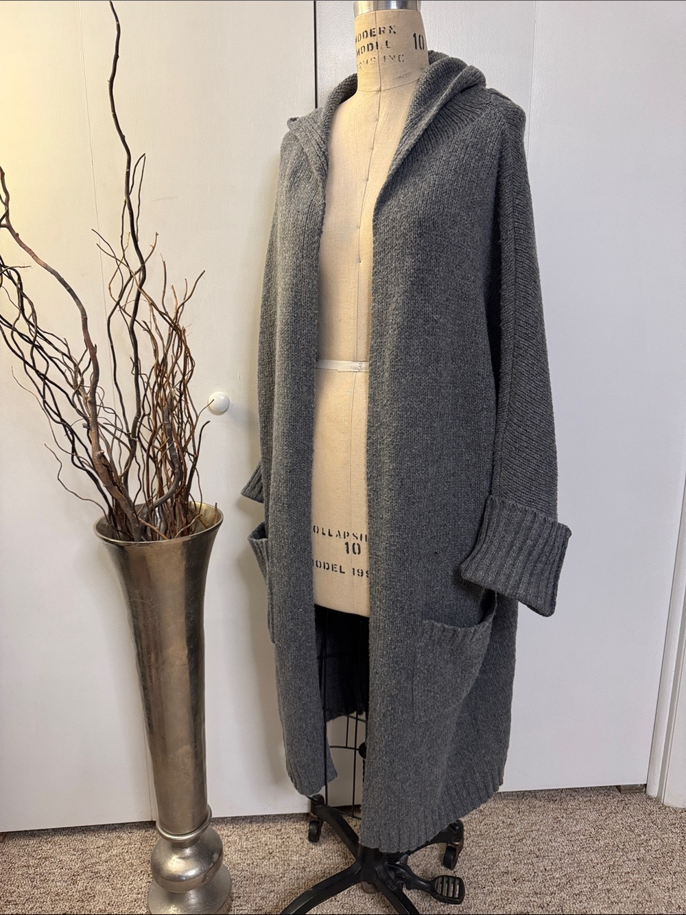 Cozy Hooded Open-Front Knit Coatigan - Gray